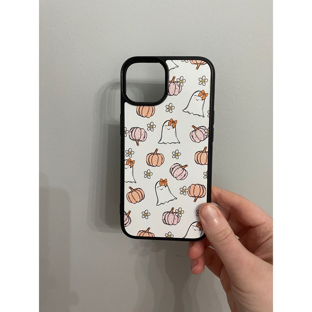 iPhone 14 Case Unisex White Halloween Ghost Pumpkin Daisy Graphic Protective
